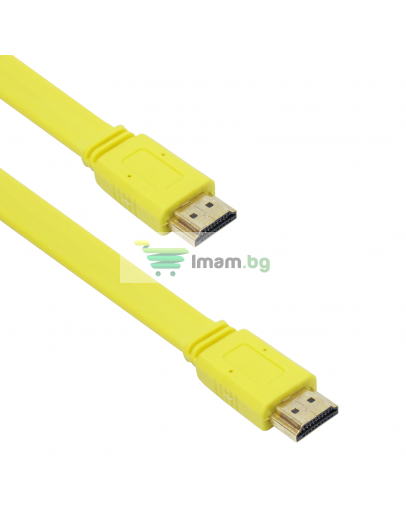 Кабел DeTech HDMI - HDMI M/М, 1.8m, Flat, Жълт - 18123
