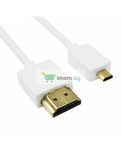 Кабел DeTech HDMI - HDMI Micro, 1.5m, Бял - 18136