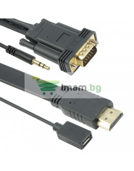Кабел DeTech HDMI - VGA, 1.8m, Flat, с аудио кабел -18229