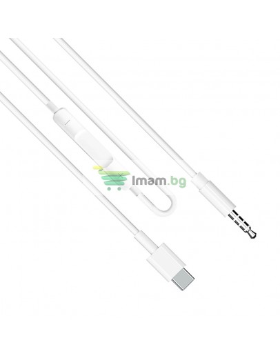 Аудио кабел Earldom ET-AUX41, 3.5mm към Type-C, 1.0м, Бял - 40175