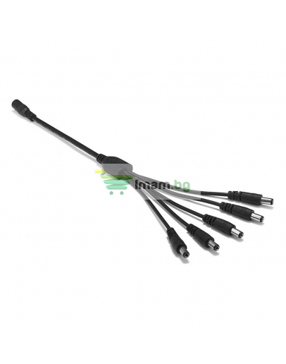 DC Сплитер DeTech, 5.5x2.1, 1 към 5, 0.4m, Черен - 18366