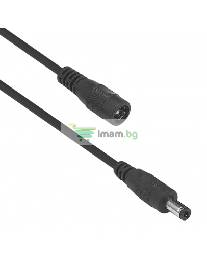 DC Удължител DeTech, 5.5x2.1 M/F, 1.0m, Черен - 18370