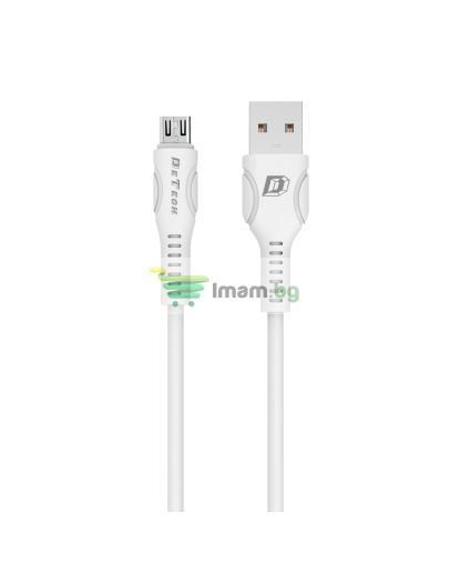 Кабел за данни DeTech DE-C27M, Micro USB, 1.0m, Бял - 40109