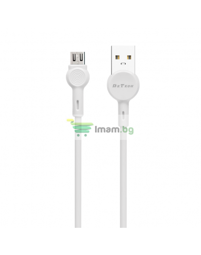Кабел за данни DeTech DE-C35M, Micro USB, 1.0m, Бял - 40188