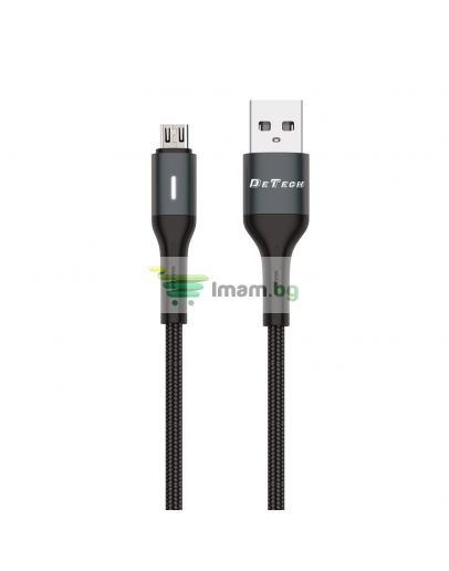 Кабел за данни DeTech DE-C38M, Micro USB, 1.0m, Черен - 40197