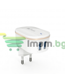 Мрежово зарядно устройство DeTech DE-15i, 5V/3.1A, 220V, 2 x USB, С Lightning кабел, 1.0m, Бял - 40097