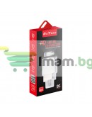 Мрежово зарядно устройство DeTech DE-31i, 20W, С Lightning кабел, 1 x Type-C F, 1 x USB F, PD, QC, Бял - 40320
