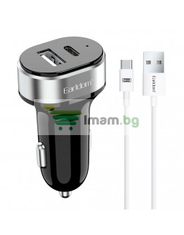 Зарядно устройство за кола Earldom ES-CC14, 1xUSB, 1xType-C, С Type-C кабел, Черен - 40243