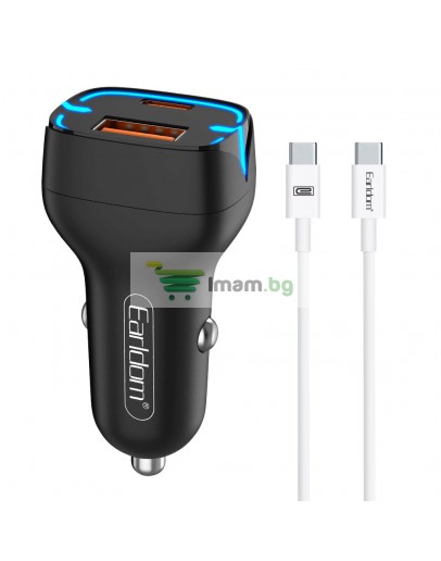 Зарядно устройство за кола Earldom ES-CC2, 1xUSB QC3.0, 1xType-C PD, С PD Type-C кабел, Различни цветове - 40250