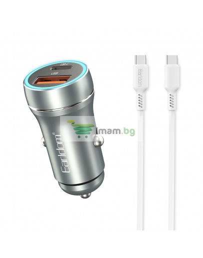 Зарядно устройство за кола Earldom ES-CC29, 30W, USB QC3.0, PD, С Type-C PD кабел, Сребрист - 40351