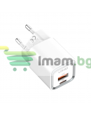 Мрежово зарядно устройство LDNIO A2318C, 20W, 1 x Type-C F, 1 x USB F, PD, QC, С Type-C кабел, Бял - 40291