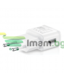 Мрежово зарядно устройство, No brand, 5V/1A, 220V,1 x USB, С Micro USB кабел, Бял - 14860