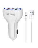 Зарядно устройство за кола Earldom ES-CC13, 3xUSB, QC3.0, С Micro USB кабел, Бял - 40252
