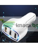 Зарядно устройство за кола Earldom ES-CC13, 3xUSB, QC3.0, С Micro USB кабел, Бял - 40252