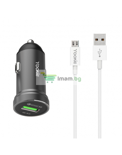 Зарядно устройство за кола Yookie PC2, Quick Charge 3.0, 1xUSB, С Micro USB кабел, Различни цветове - 40137