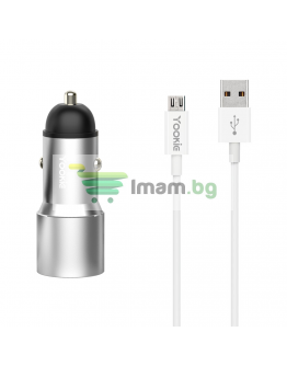 Зарядно устройство за кола Yookie PC4, Quick Charge 3.0, 2xUSB, С Micro USB кабел, Различни цветове - 40143