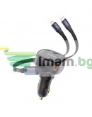 Зарядно устройство за кола Baseus Enjoyment Pro, 60W, С Type-C и Lightning кабел, Черен - 40498