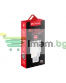 Мрежово зарядно устройство DeTech DE-31, 20W, 1 x Type-C F, 1 x USB F, PD, QC, Бял - 40318