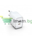 Мрежово зарядно устройство DeTech DE-PD, 45W, GaN, С Type-C кабел, 2 x Type-C F, Бял - 40341