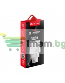 Мрежово зарядно устройство DeTech DE-PD, 45W, GaN, С Type-C кабел, 2 x Type-C F, Бял - 40341