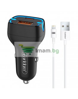 Зарядно устройство за кола Earldom ES-CC2, 1xUSB QC3.0, 1xType-C PD, С Lightning кабел, Различни цветове - 40248