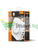 Безжично зарядно устройство LDNIO, 32W, Qi, 1 x Type-C F, 3 x USB F, PD, QC, PPS, Бял - 40294