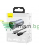 Зарядно устройство за кола Baseus Golden Contactor Pro, 40W, USB, Type-C, С Lightning кабел, Сив - 40507