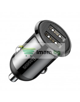 Зарядно устройство за кола Baseus Grain Pro, 4.8A, 2 x USB, Черен - 40509