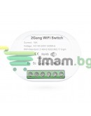Смарт превключвател No brand PST-TMW02, 2 канала, 220V, 16A, Wi-Fi, Tuya Smart, Бял - 91022
