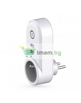 Смарт контакт No brand PST-LSPA2, 2xUSB F, 220V, 10A, Wi-Fi, Tuya Smart, Бял - 91018