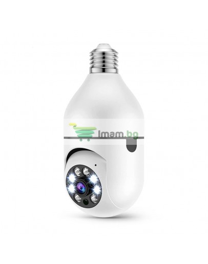 Смарт охранителна камера No brand PST-F1-3MP, 3.0Mp, PTZ, За фасунга E27, Wi-Fi, Tuya Smart, Бял - 91029