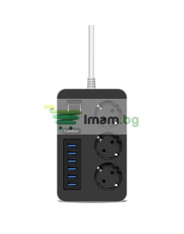 Разклонител Earldom ES-SC07, 3 гнезда, CEE 7/3, 6 х USB, 2м., Черен - 40378