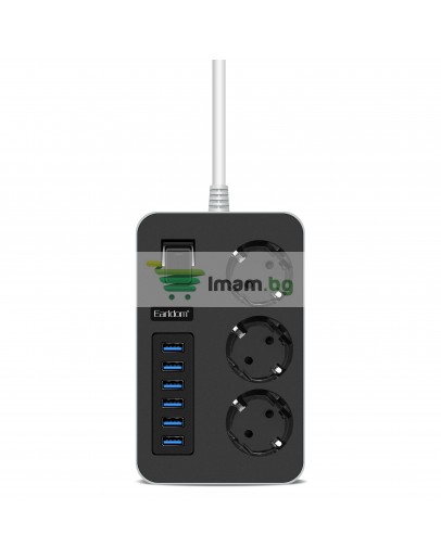 Разклонител Earldom ES-SC07, 3 гнезда, CEE 7/3, 6 х USB, 2м., Черен - 40378