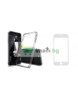 Комплект стъклен протектор + Калъф, Remax Crystal, за iPhone 7/7S, Бял - 52226