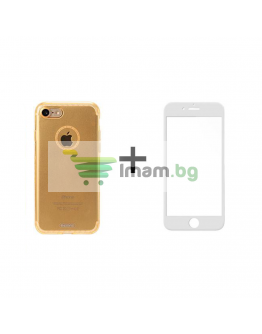 Комплект стъклен протектор + Калъф Remax Crystal, за iPhone 7/8 Plus, Бял - 52334