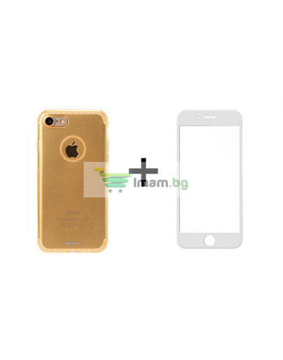Комплект стъклен протектор + Калъф Remax Crystal, за iPhone 7/8 Plus, Бял - 52334