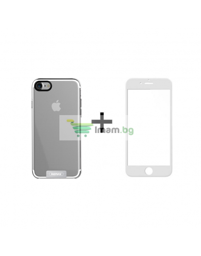 Комплект стъклен протектор + Калъф Remax Crystal, за iPhone 7/8 Plus, Черен - 52333