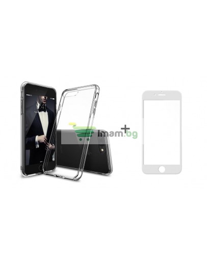 Комплект стъклен протектор с силиконови ръбове + Калъф, Remax Crystal, за iPhone 7 Plus, Бял - 52228