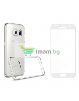 Комплект стъклен протектор със силиконови ръбове + Калъф, Remax Crystal, за Samsung Galaxy S7, Бял - 52239