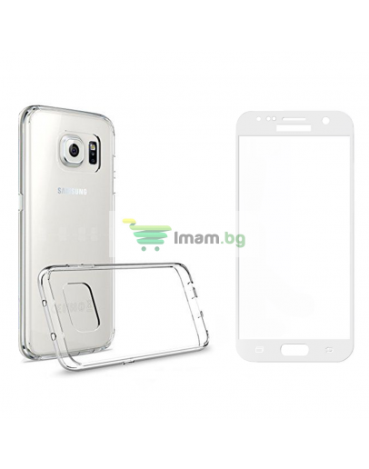 Комплект стъклен протектор със силиконови ръбове + Калъф, Remax Crystal, за Samsung Galaxy S7, Бял - 52239