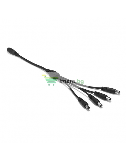 DC Сплитер DeTech, 5.5x2.1, 1 към 4, 0.4m, Черен - 18365