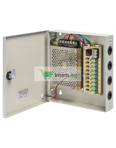 Импулсен захранващ блок No brand, 12V/5A, 9 Изхода, Метална кутия, Сив - 343