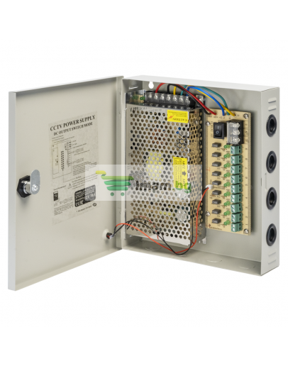Импулсен захранващ блок No brand, 12V/10A, 9 Изхода, Метална кутия, Сив - 344