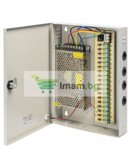 Импулсен захранващ блок No brand, 12V/10A, 18 Изхода, Метална кутия, Сив - 345