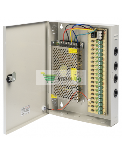 Импулсен захранващ блок No brand, 12V/10A, 18 Изхода, Метална кутия, Сив - 345