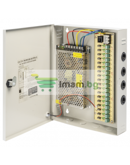 Импулсен захранващ блок No brand, 12V/15A, 18 Изхода, Метална кутия, Сив - 346