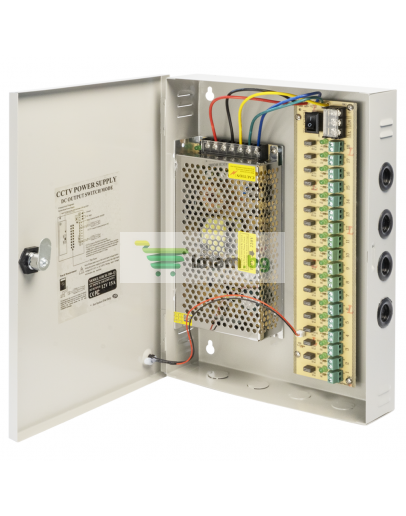 Импулсен захранващ блок No brand, 12V/15A, 18 Изхода, Метална кутия, Сив - 346