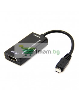 Преходник DeTech Micro USB към HDMI MHL, 15см, Черен - 18158