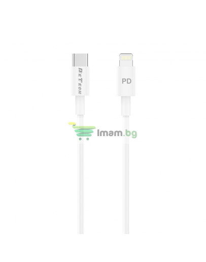 Кабел за данни DeTech DE-C29PDL, Type-C - Lightning, PD, 1.0m, Бял - 40113