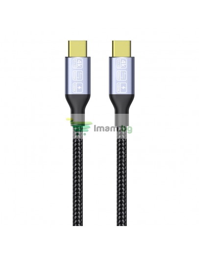 Кабел DeTech, Type-C - Type-C, 100W, 4K, 20GB/s, PD, 2.0m, Черен - 18383
